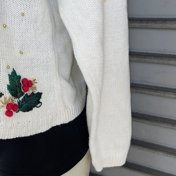Vintage Dress Barn Beaded Long Sleeve White Christmas Cardigan Sweater Size M - Picture 6 of 8